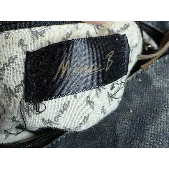 Mona B Collins Tote Bag Distressed Leather Denim Rustic Purse Handbag - Picture 6 of 14